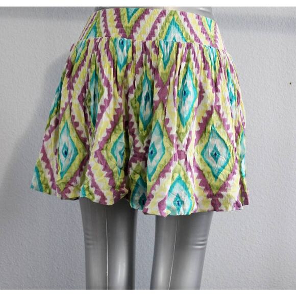 Aéropostale Mini Skater Skirt Green Blue Purple Aztec Elastic Waist Size XS - Picture 3 of 7